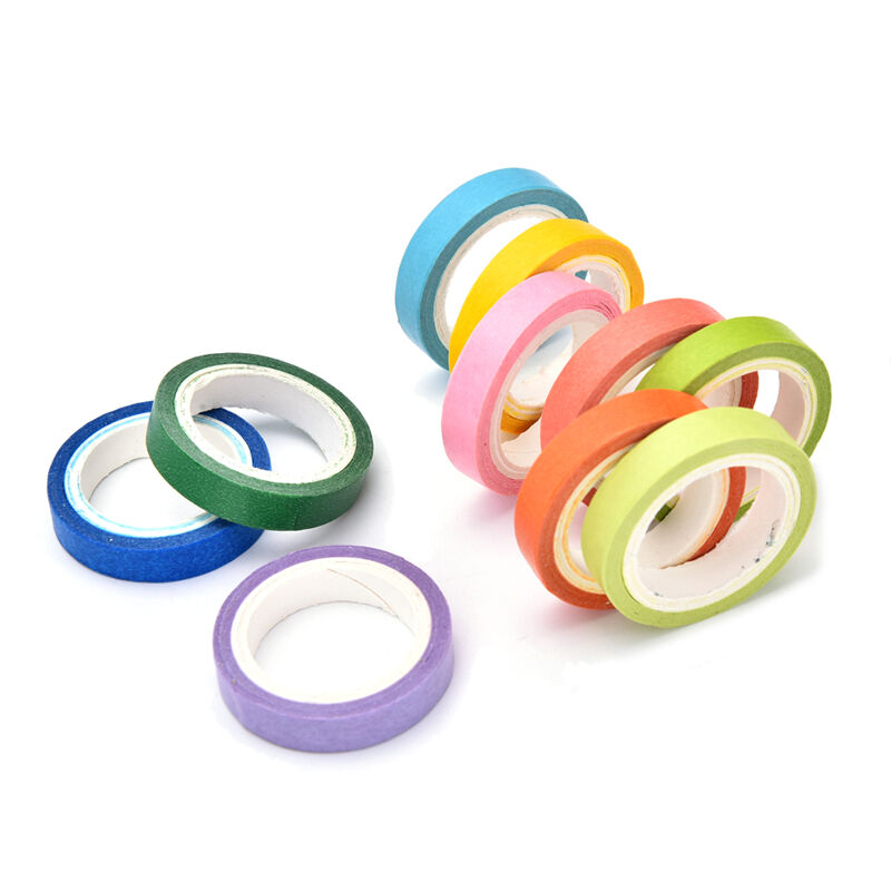 Pack of 10 Rolls Paper Masking Tape Rainbow Colours Sticky Adhesive SR kwC Qx