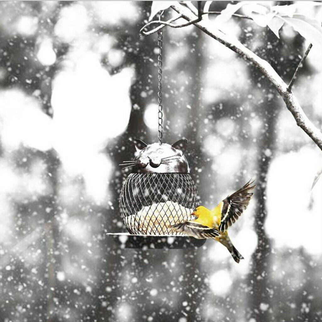 Wild Bird Feeder Cat-Shaped Feeding Nuts Food Dispenser Garden Decoration