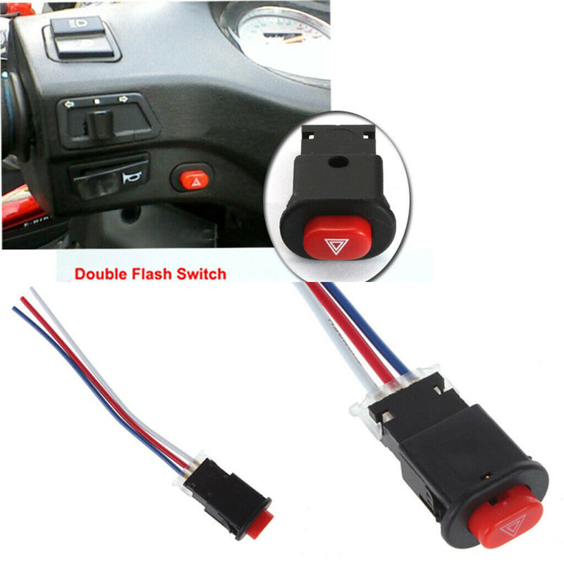 Dual Double Flash Emergency Lamp Signal Button Switch 3 Wires Built-in Lock