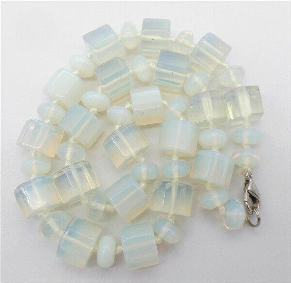 1 Strand 12x10/10x5mm Bohemian White Opal Hexagonal Prism Beads Necklace HH7324