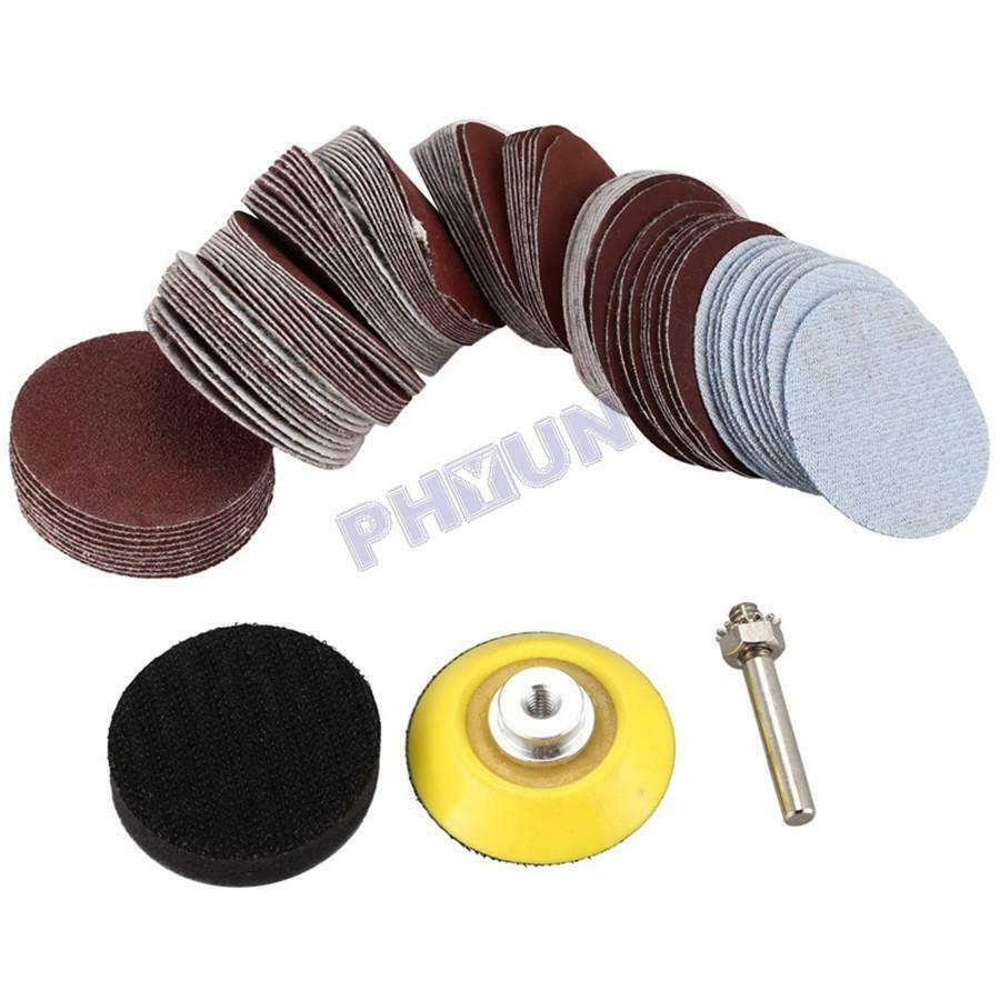 100 Sanding Disc Sand Paper Hook Loop Sander Kit + M6 Drill Adapter & Backer Pad