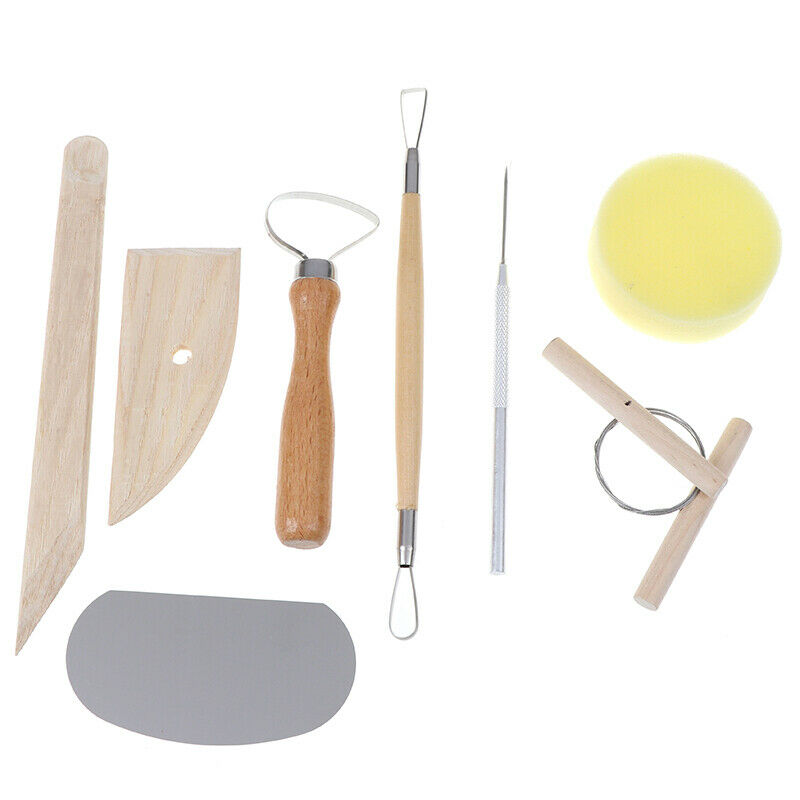 8pcs Pottery Clay Tool Set Pottery Ceramics Molding Tools Wood Sponge Tool-P` TL