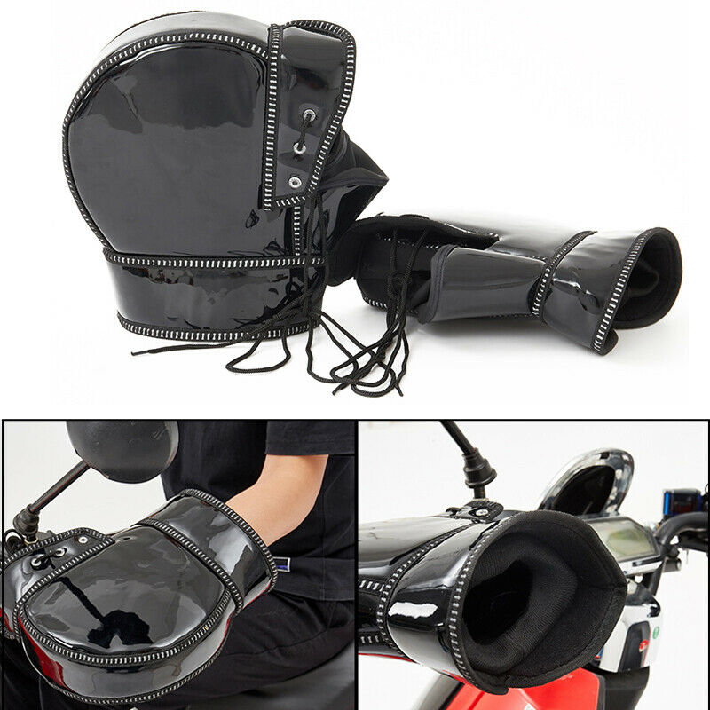 2PCS PU Motorcycle Scooter Handlebar Gloves Fur Winter Thermal Warm Waterproof
