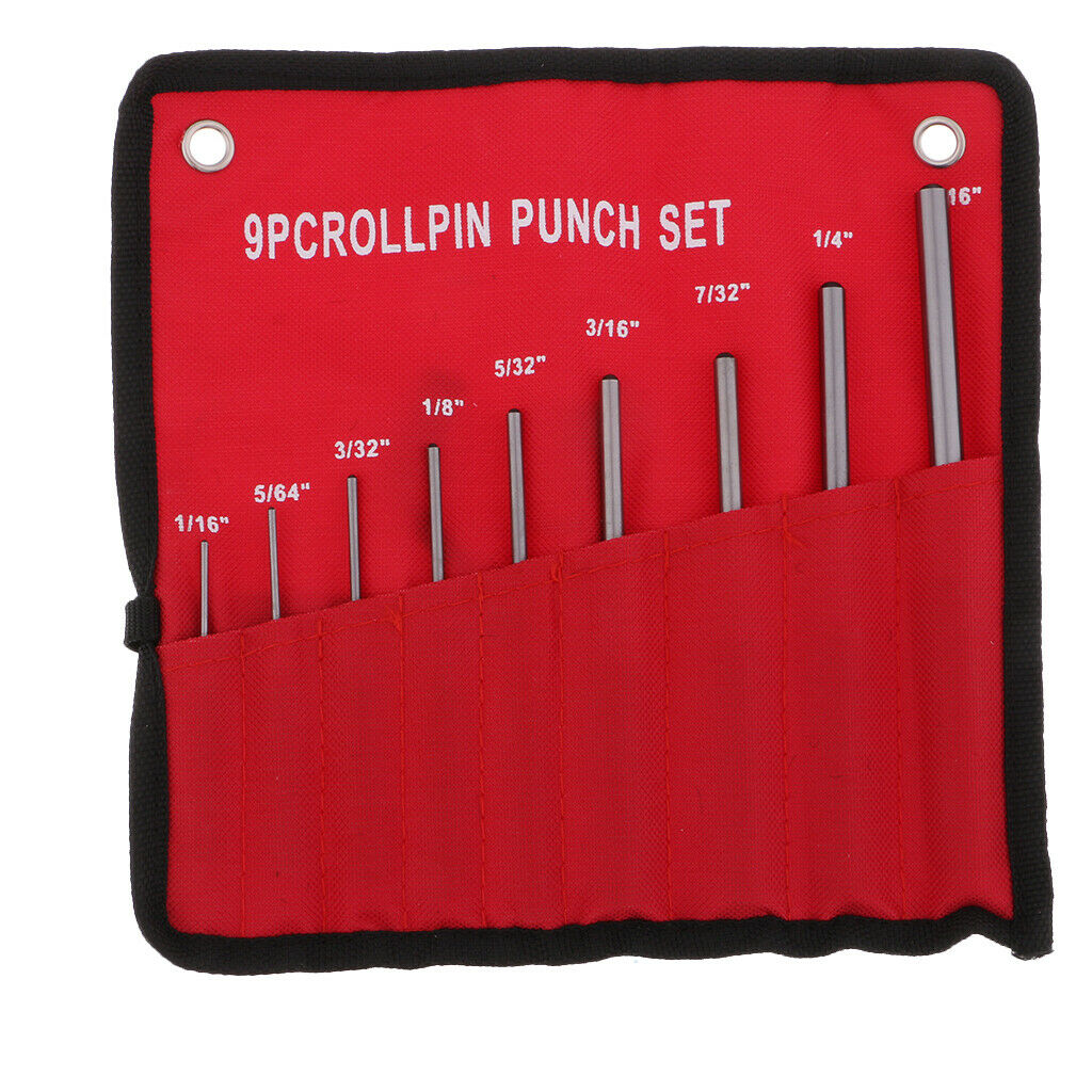 9 Pieces Forged Steel Roll Pin Punch Set with Carry Case 1/16” to 5/16”