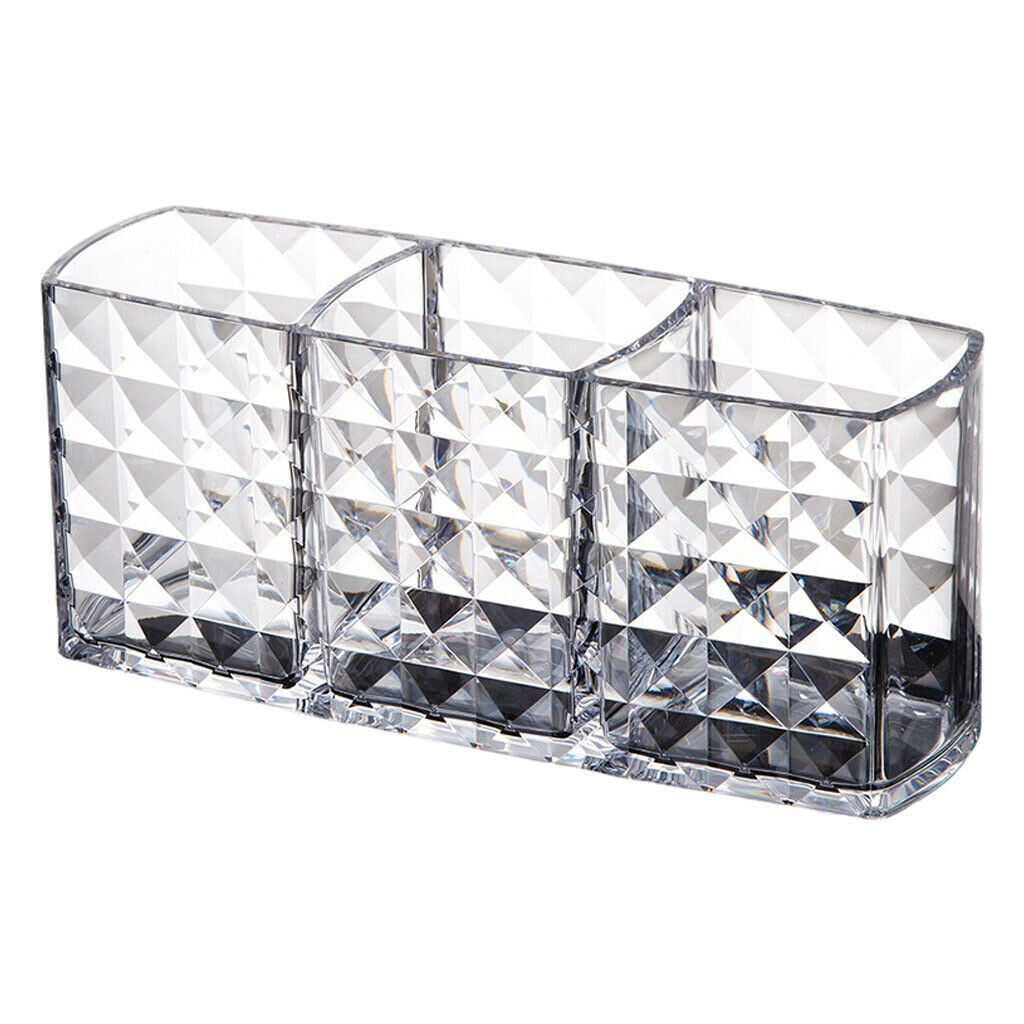 Clear Makeup Brush Holder 3 Slot Lipstick Eyeliners Pen Display Storage Case