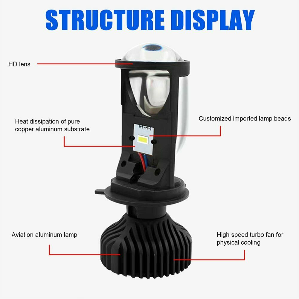 2X L/RHD H4/9003 LED Projector Lens Hi/Lo Headlight Bulb 6000K 12V 110W Retrofit
