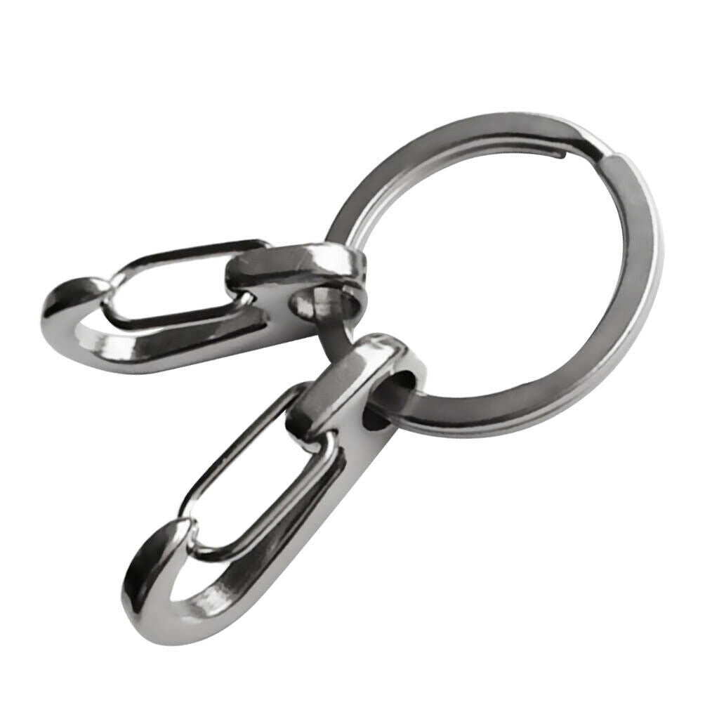 2 x Stainless Steel Key Buckle Snap Spring Clip Hook Carabiner w/ Split Ring