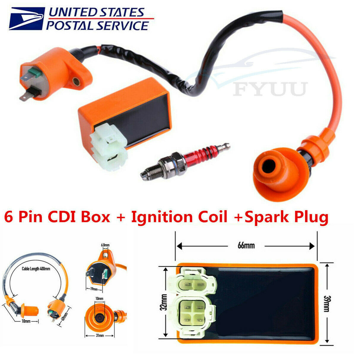Racing CDI Box 6 Pin+Ignition Coil+Spark Plug for GY6 50-150cc Moped Scooter USA