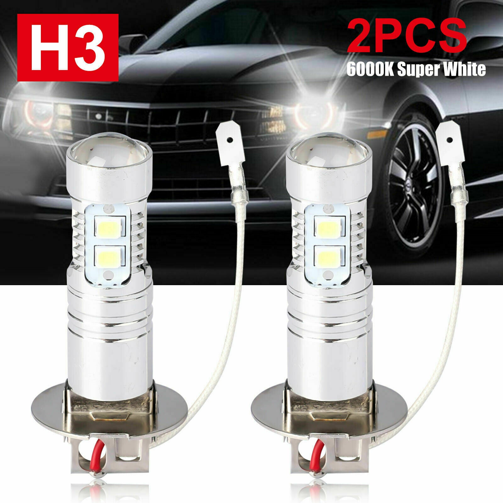 H3 CREE LED Fog Light Bulbs Conversion Kit Super Bright Canbus 6000K White 100W
