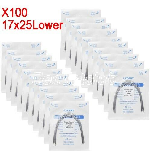 100X AZDental Super Elastic Niti Rectangular Arch Wires 17X25 Lower Ovoid Form