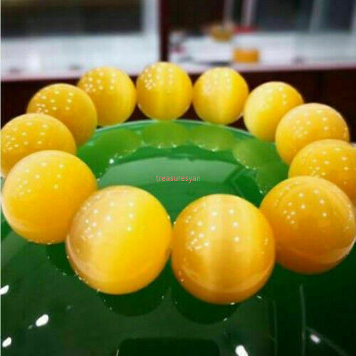 Beautiful yellow cat's eye stone beads bracelet Jewelry 20mm 7.5"A++