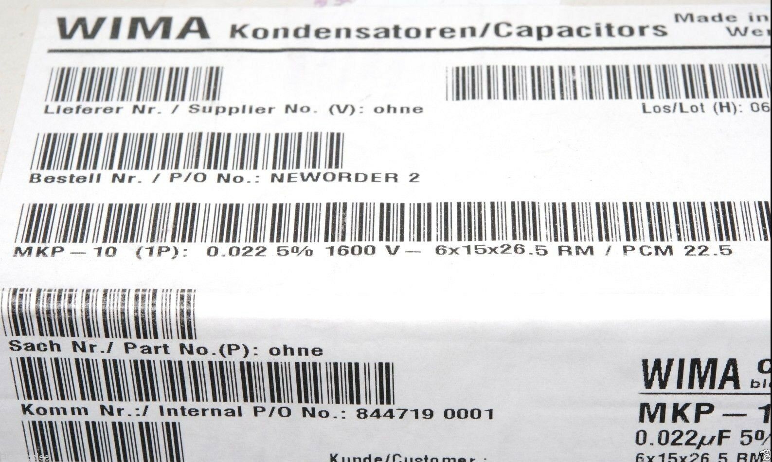 5pcs - WIMA MKP10 0.022uF (0,022µF) 1600V 5% pic:22.5mm Capacitor
