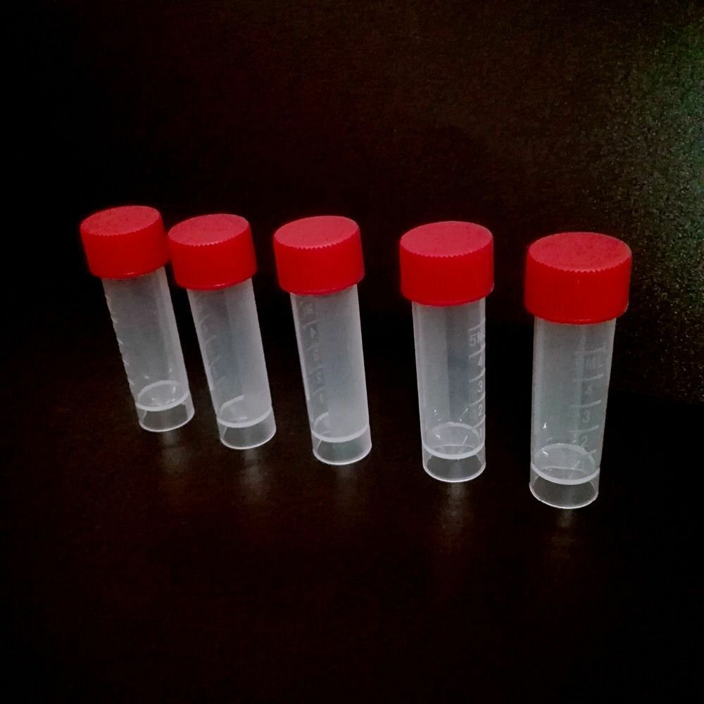 Volume Plastic Sample Bottle 5ML Small Bottle Vial Storage Container Red Cap 10