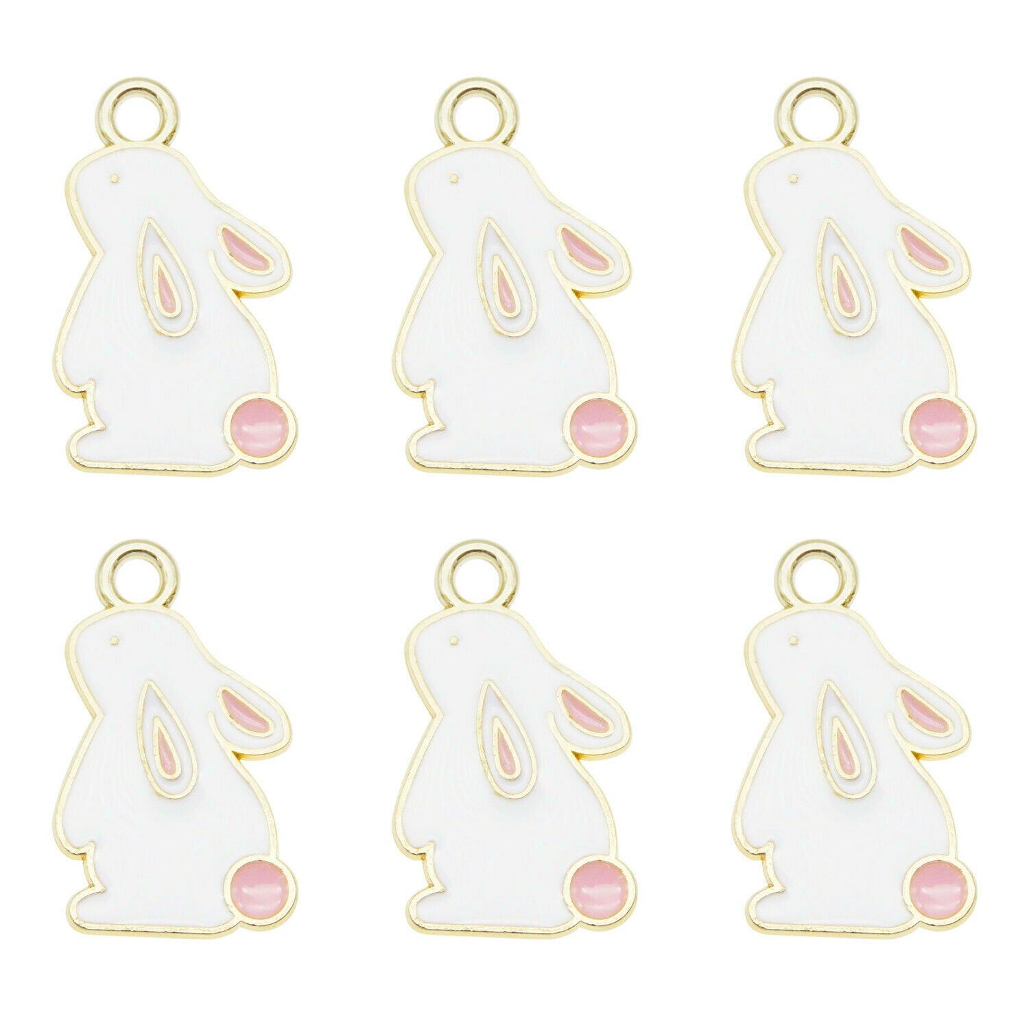 20PCS Enamel 23x14mm White Rabbits Animal Pendant Charms for Bracelet Necklace