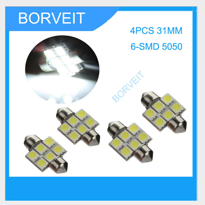 4x White LED Interior Map Dome Trunk Lights 31mm DE3175 DE3022 Festoon Bulbs