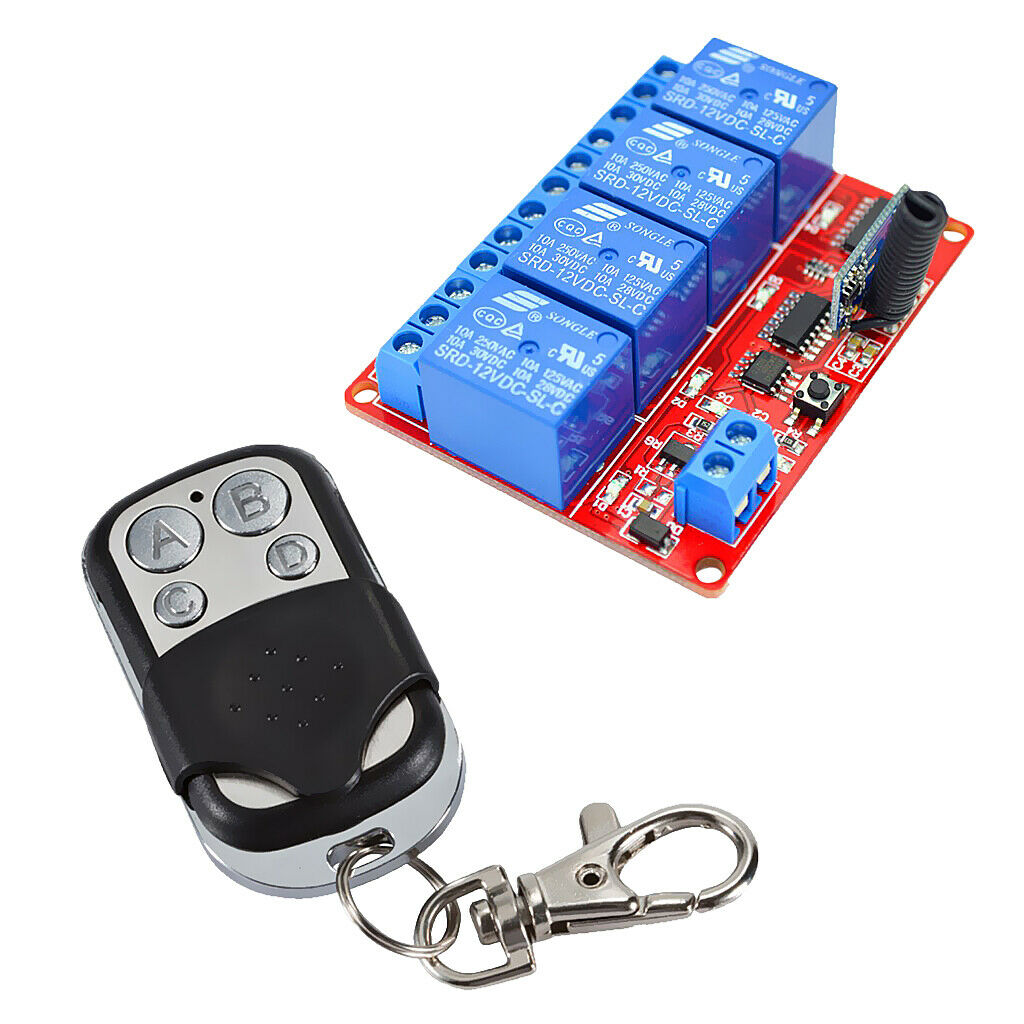 12V 4-Key Remote Control For LED Strip Light, Door, Window Control 4CH Relay