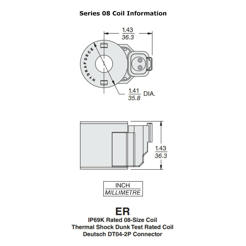 Solenoid Connector Valve Deutsch 08 Series 24V DC HydraForce 4303612