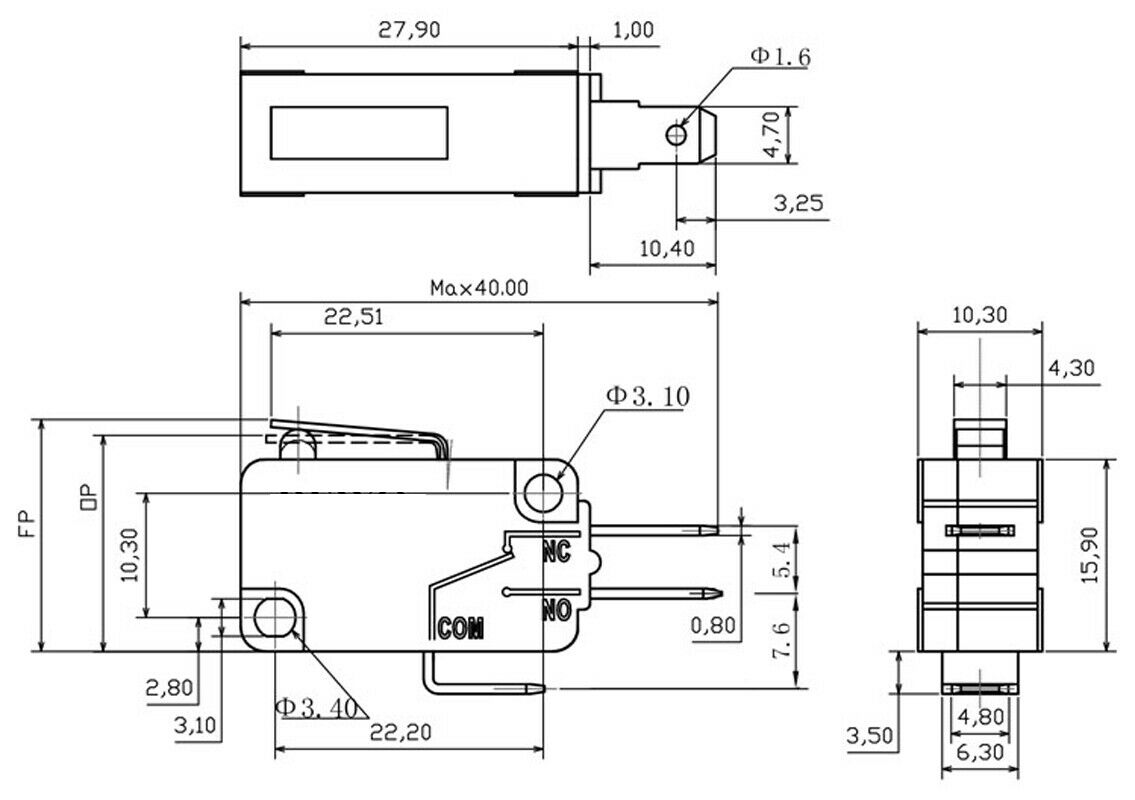1pc Micro Normally Open/Close Switch 15A 250V 28x16mm