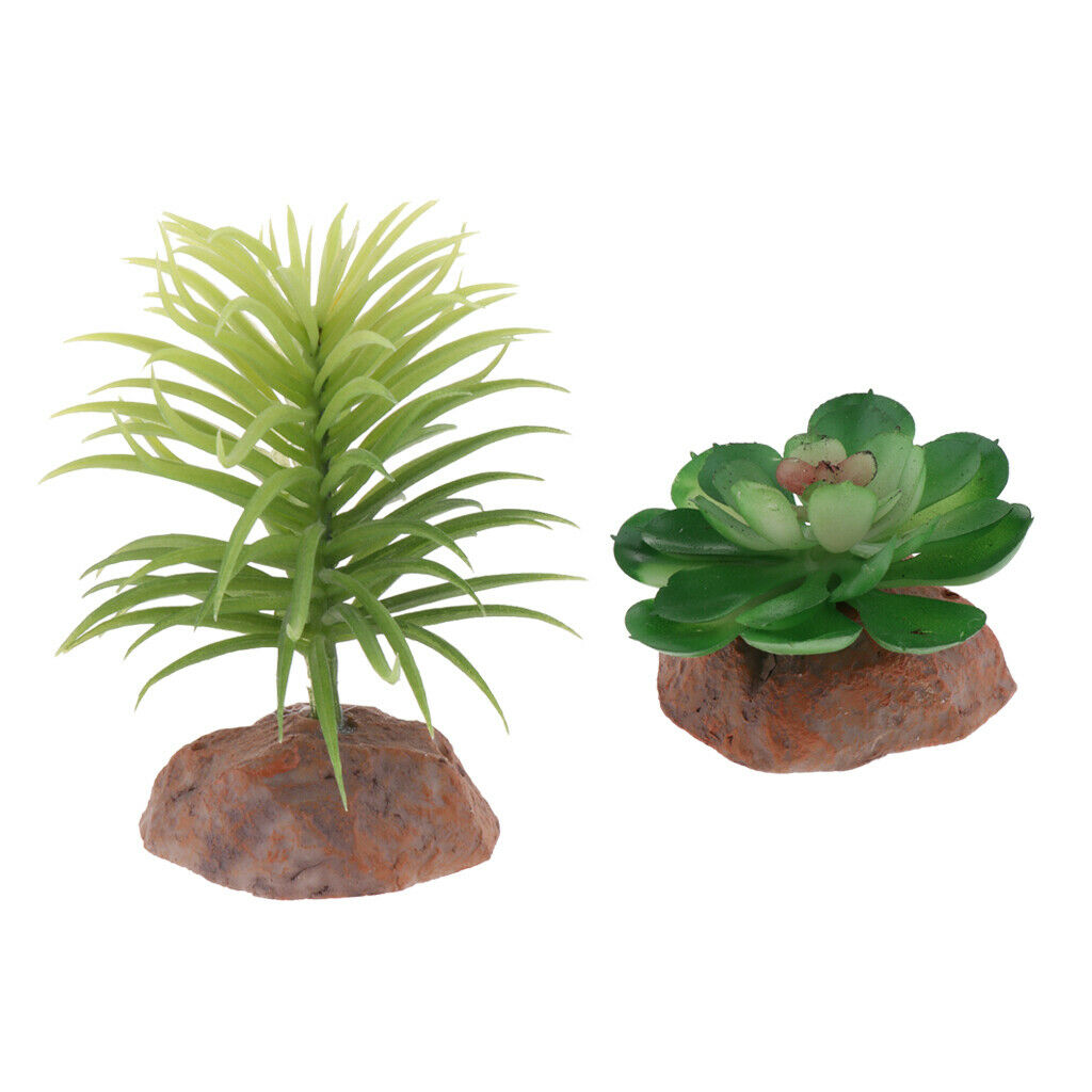 2pcs Animated Plants Underwater Decor Landscape Reptiles Snakes Hidden Cave