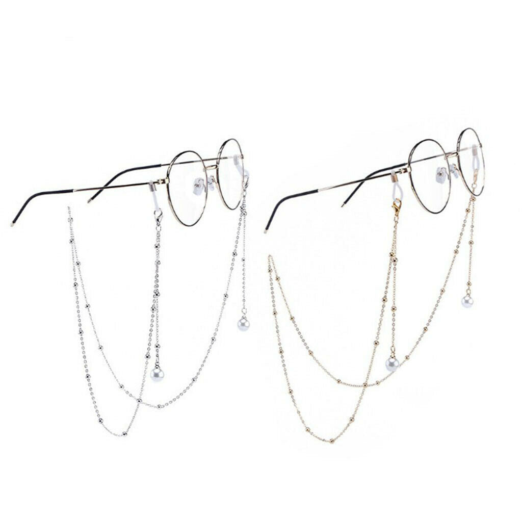 2x Womens Beaded Eyeglasses Chains Adjustable Copper Glasses Retainer Strap