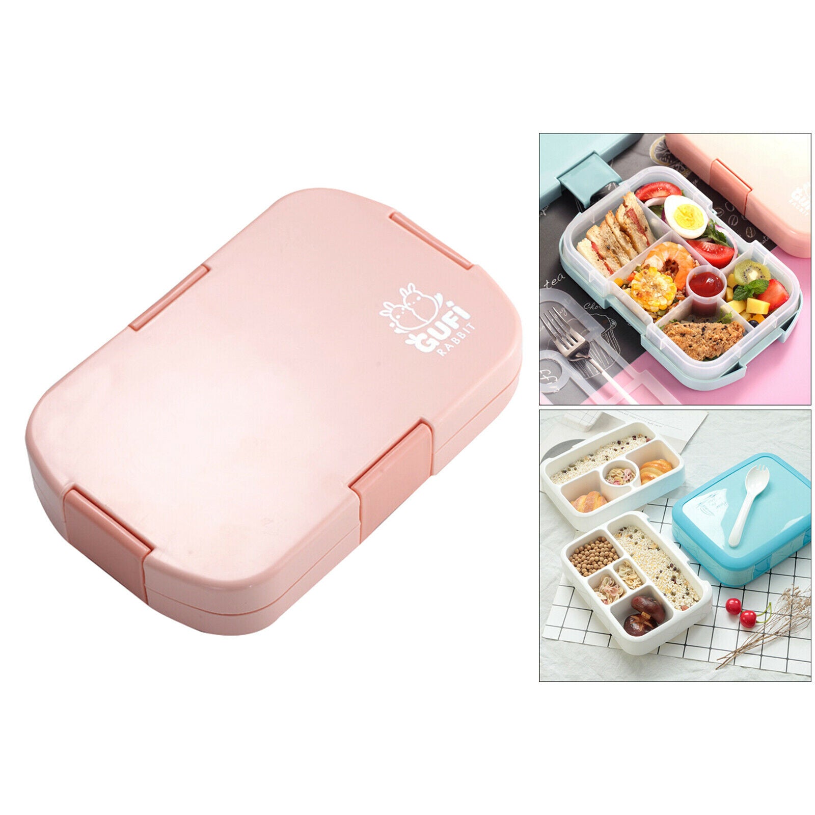 Portable ABS Kids Bento Box Outdoor Lunch Box 6 Grid Food Containers School Pink