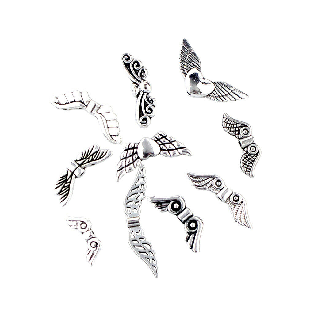 100Pcs Assorted Spacer Beads 10 Styles Angel Wings Bead Charm DIY Jewelry