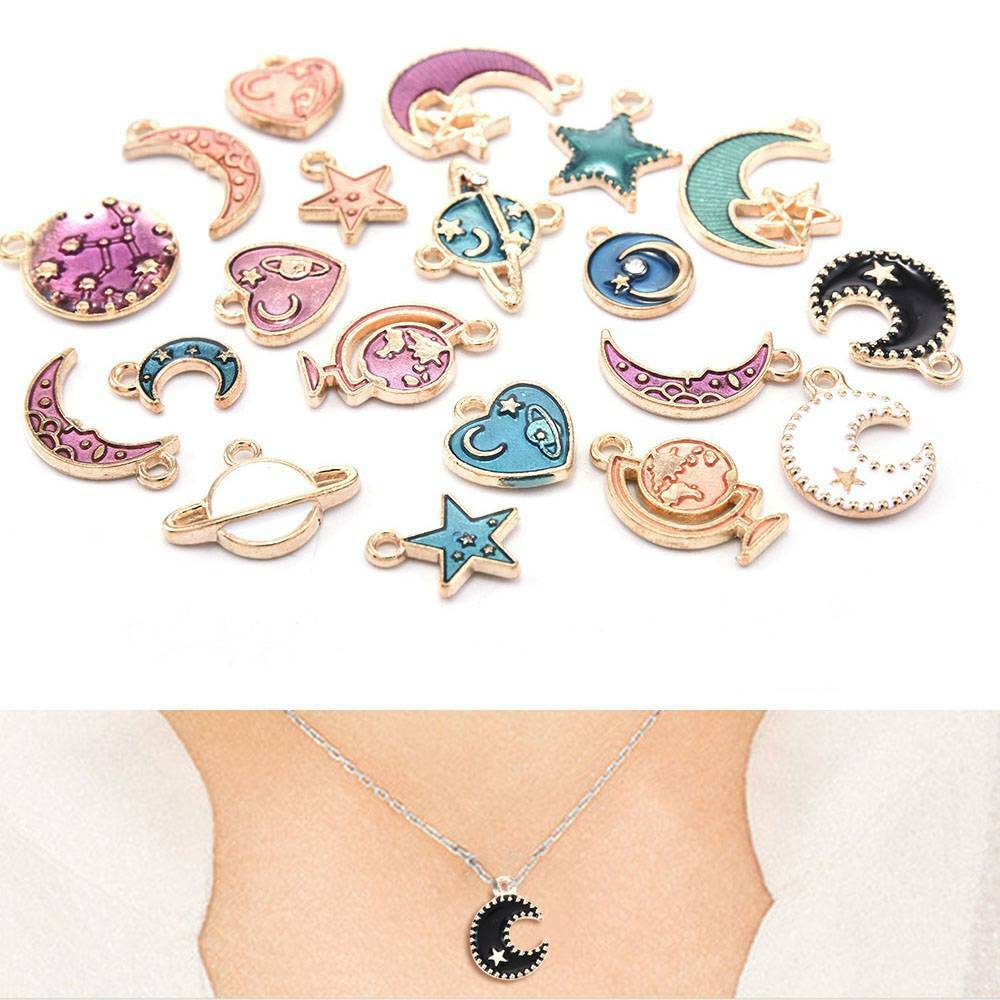 20PC/Pack Enamel Plated Moon Star Planet Pendant Charms for Bracelet Necklace US