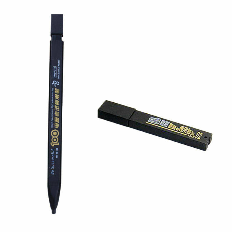 New 1PCs 2B Black Lead Holder Exam Mechanical Pencil + 6PCs Lead Refills Set