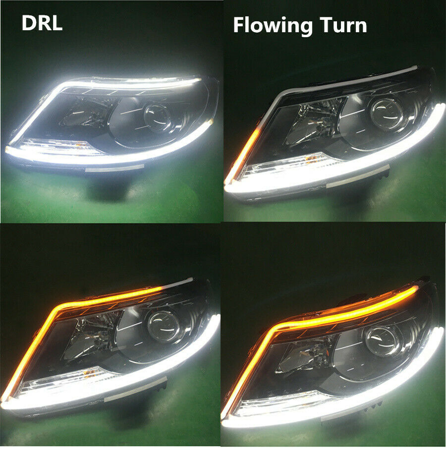 2Pcs Flexible White-Amber LED Strip Tube Light Daytime Running Turn Signal Lamp