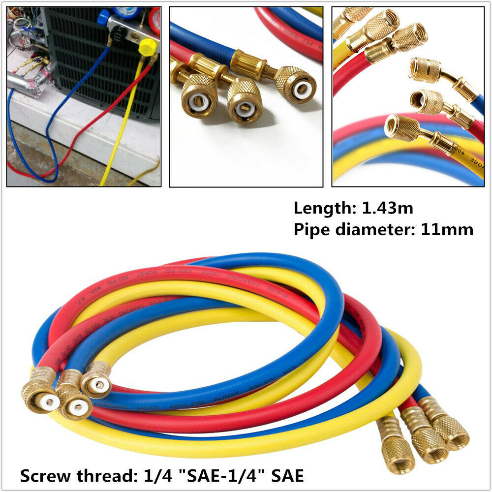 1/4"SAE Manifold Gauge HVAC AC Refrigerant Charging Hoses For R12/R134A/410A/502