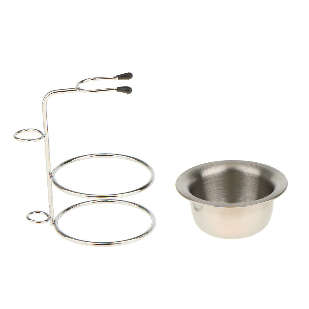 Alloy Shaving Tools Stand + Mug Bowl + Dense Firm Bristle Brush Set for Men