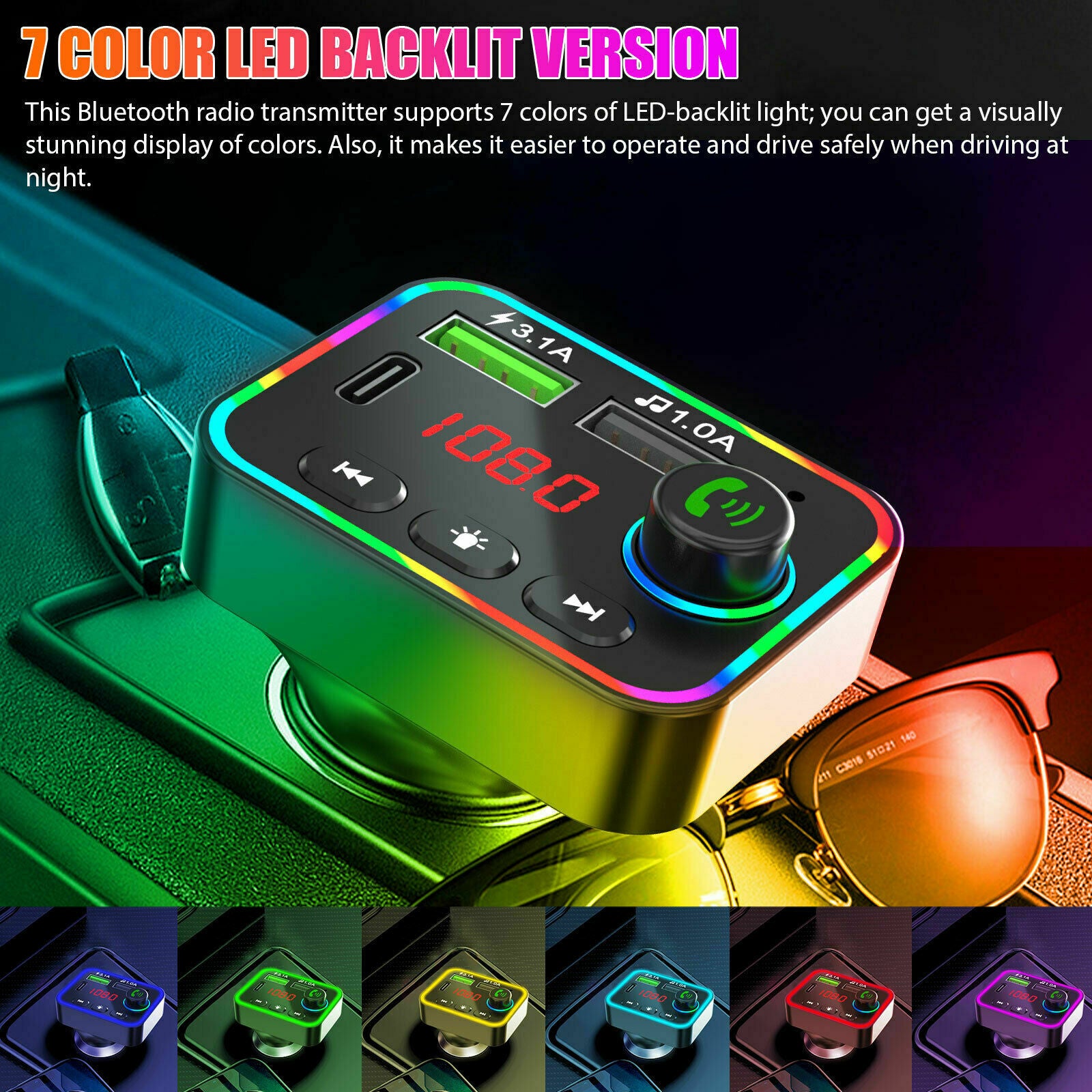 Bluetooth 5.0 FM Transmitter Hands-Free Radio MP3 AUX USB PD Charger Adapter Car