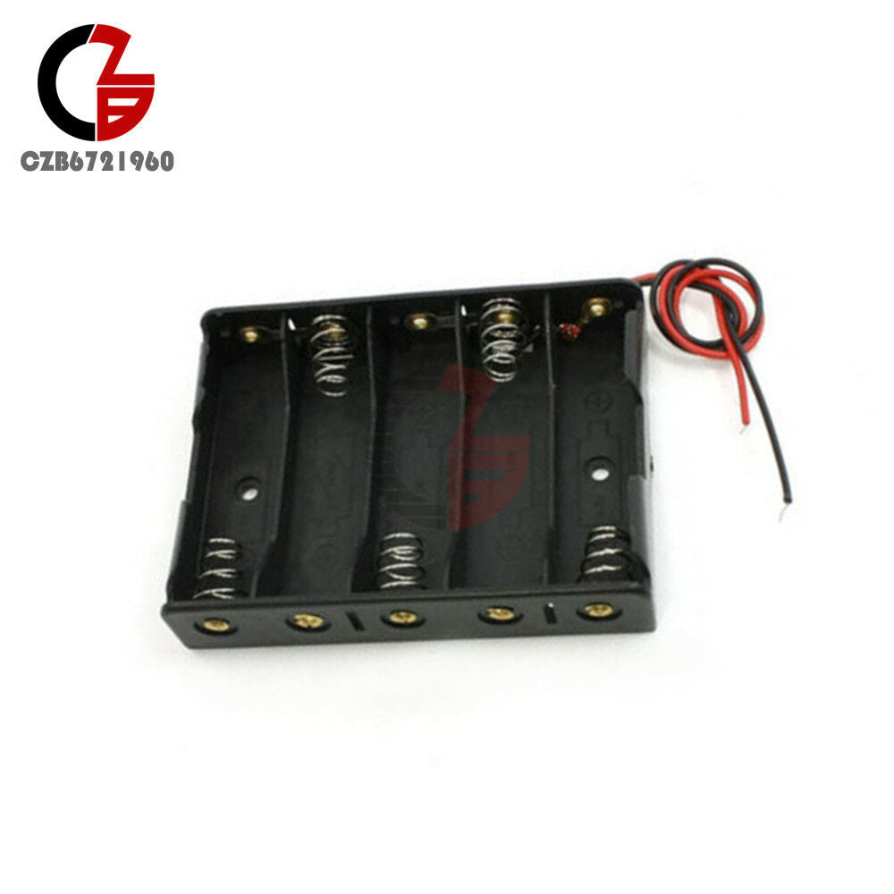 2PCS Plastic Battery Case Storage Box Holder with Wire Leads for 5 X AA 7.5V 5AA