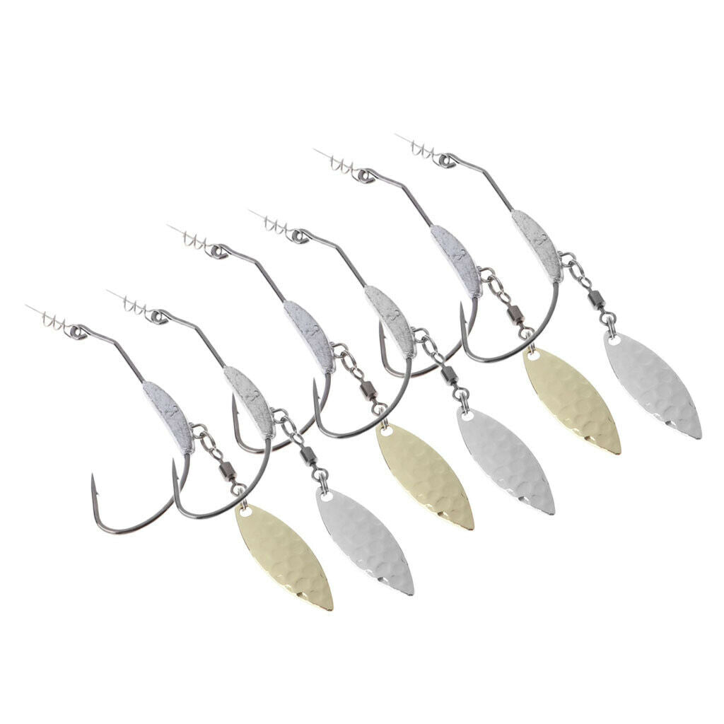 6PCS Flashy Swimmer Hooks W/ Centering-Pin Spring & Lead & Spoon for Swimbaits