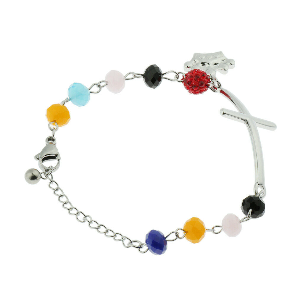 Women Cross Bracelet Crown Crux Colorful Beads Pendant Adjustable Length