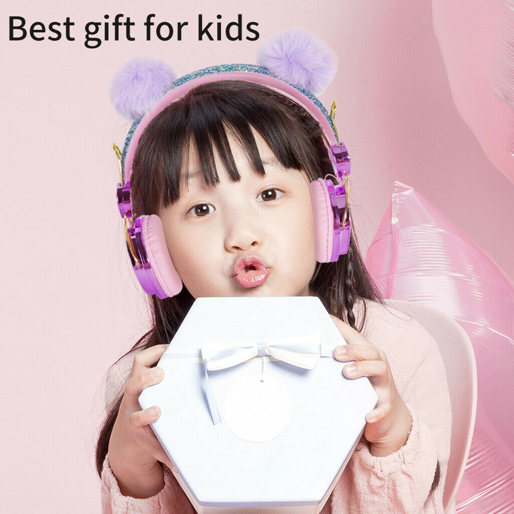 Anime Glitter Bling Fluffy Bear Kids Headphone for Girls Birthday Gift