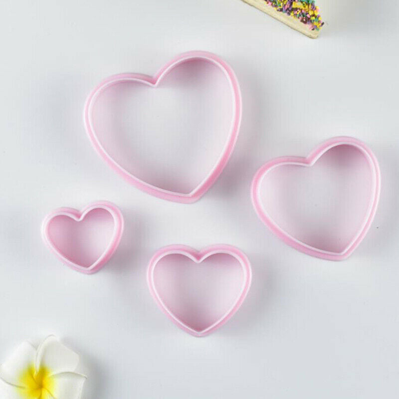 4pcs Heart Shaped Plastic Cake Mold Cookie Cutter Biscuit Stamp Sugar Cra.l8