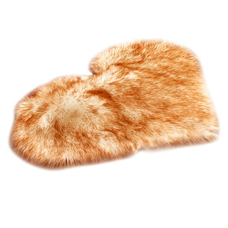 Heart Shape Shaggy Faux Sheepskin Area Rug Floor Carpet Mat White Yellow