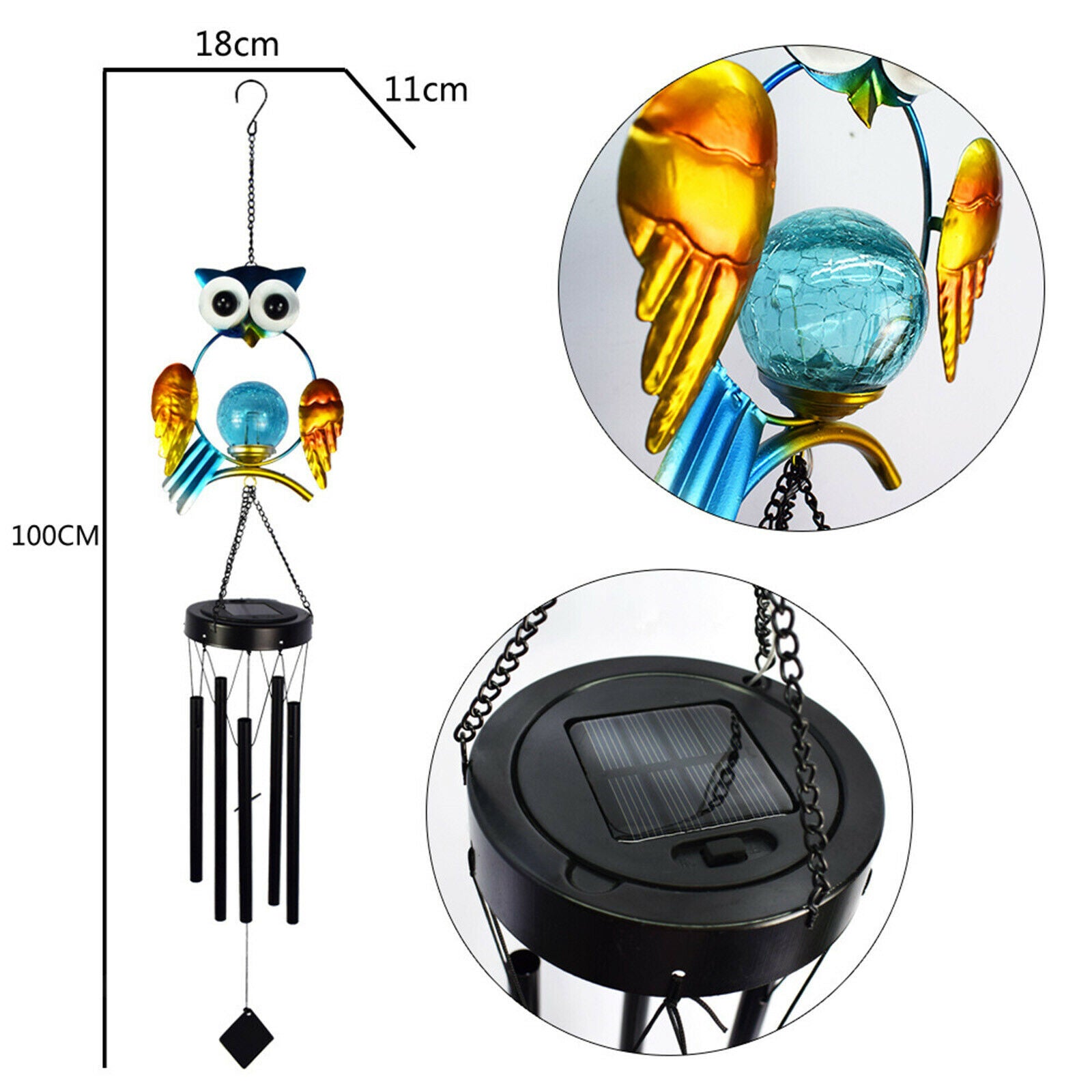 Romantic Owl Solar Powered Wind Chime Outdoor Yard Lawn Festival Decor Art
