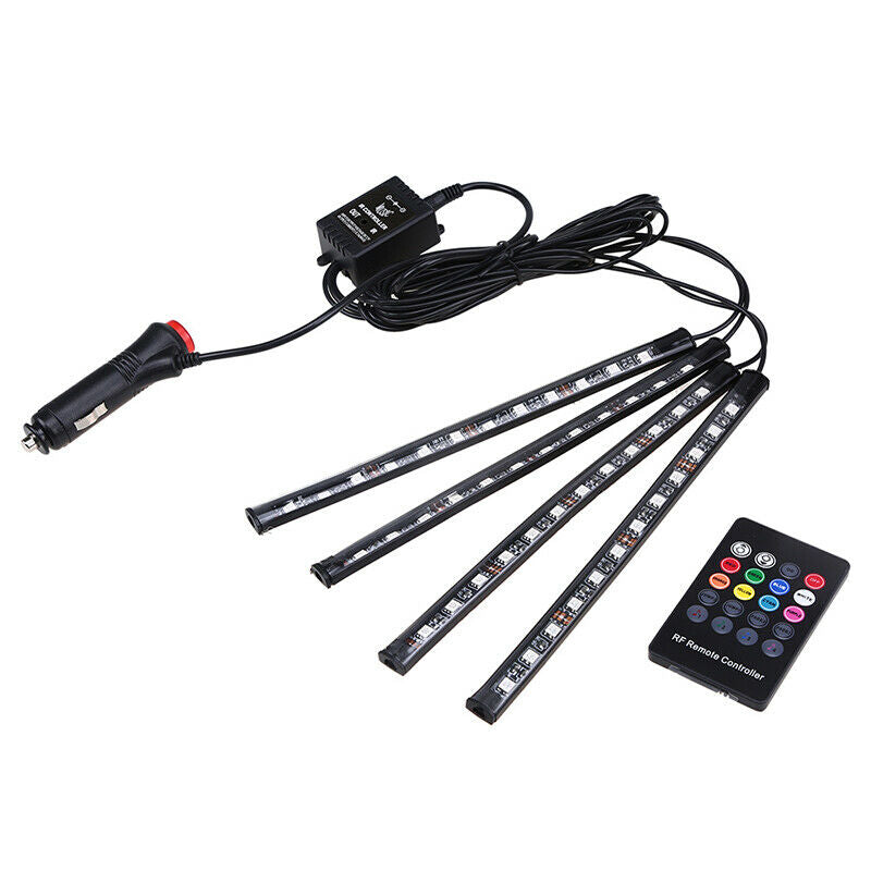 4PCS 12LED Car SUV Interior Decor Neon Atmosphere Light Strip Remote Control