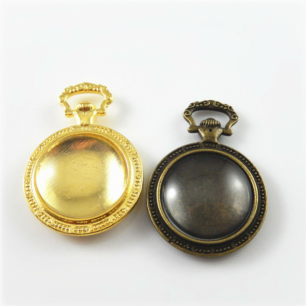 4 sets Assorted Pocket Watch Base Setting with Glass Cabochon Bezel Pendant 20mm