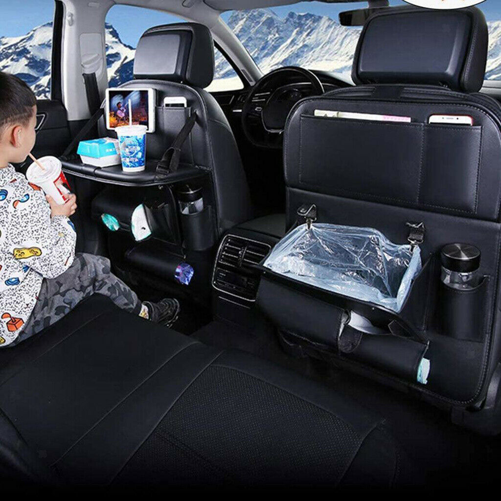 Car Backseat Organizer with Foldable Table Tray Multi Pocket Tissue Box