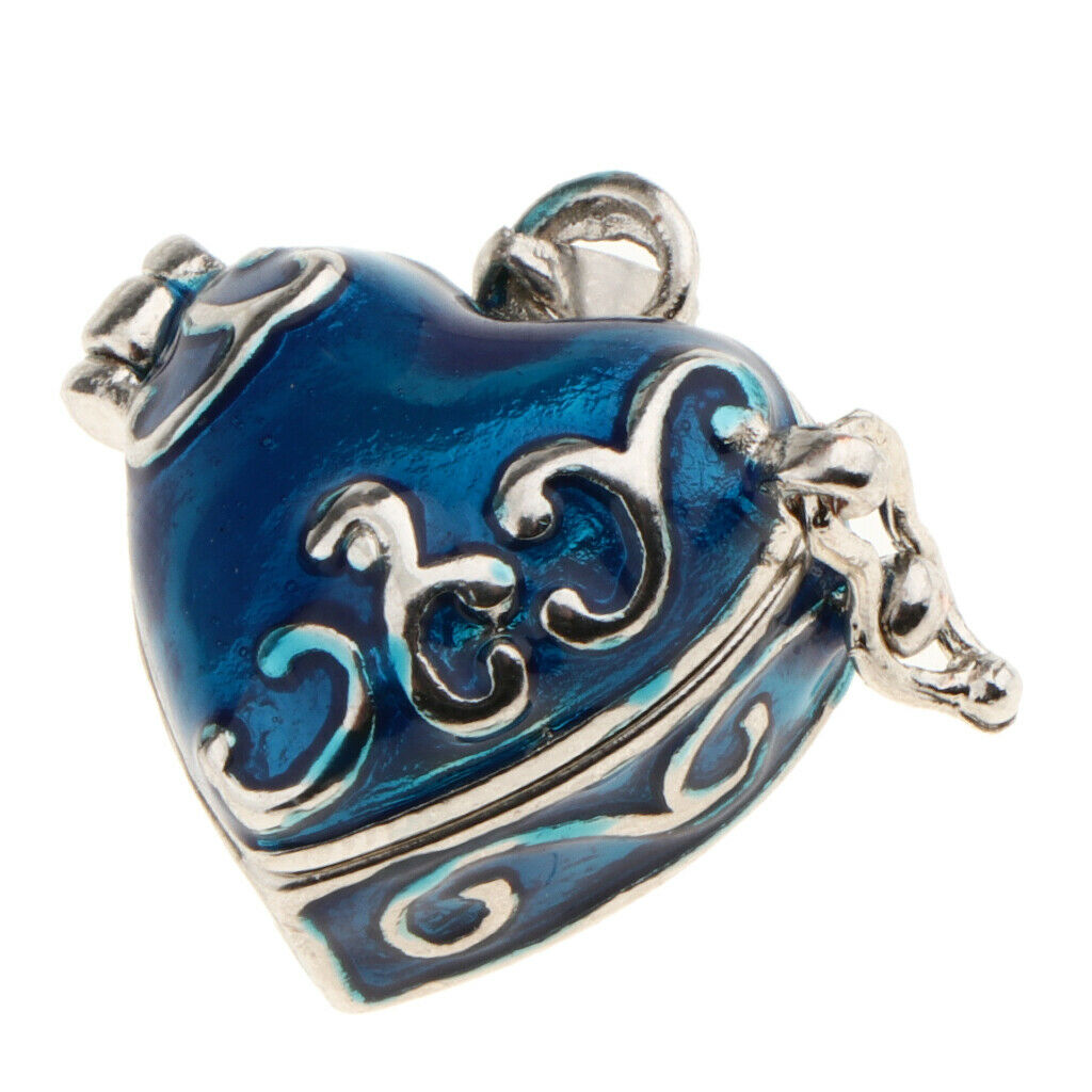 2pcs Heart Enamel Openable Cremation Keepsake Urn Pendant Fit Necklace Blue