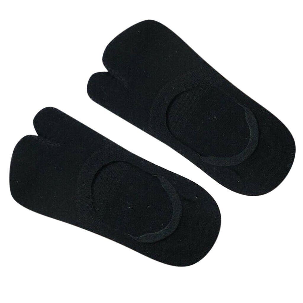 1 Pair Cotton Tabi Split Toe Non Slip Low Cut Invisible Boat Socks Black