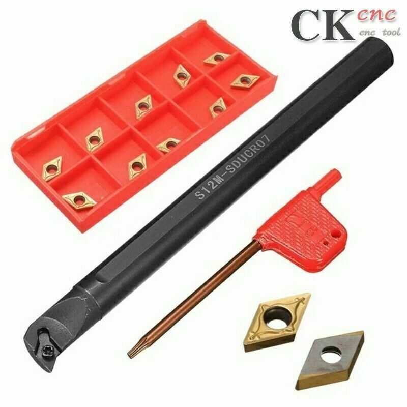 S12M-SDUCR07 CNC Lathe Turning Tool Holder + 10Pcs Steel DCMT0702 Inserts