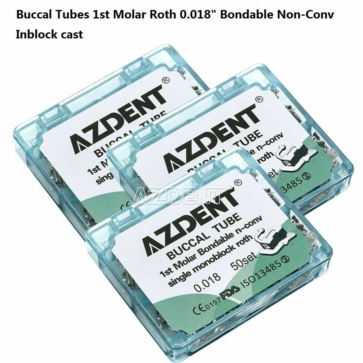3 X Dental Orthodontic Bondable Buccal Tubes 1st Molar Roth 0.018 Inblock AZDENT