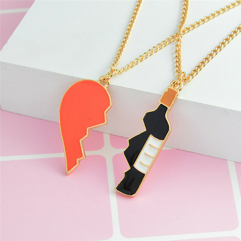 2PCS/Set Heart Wine Pendant Necklace Best Friend Couple Chain Jewelry Gift.l8