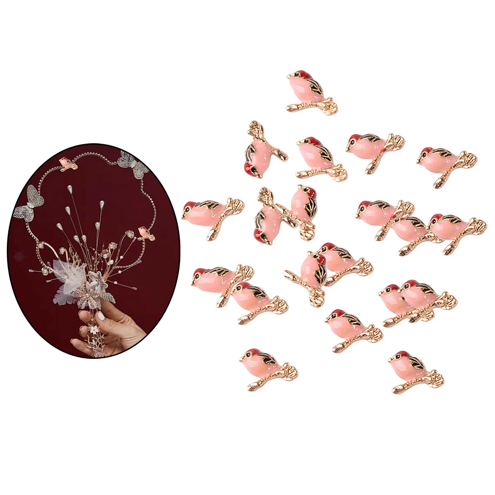 20Pcs Metal Enamel Bird Flatback Embellishments Bulk DIY Headwear Decor