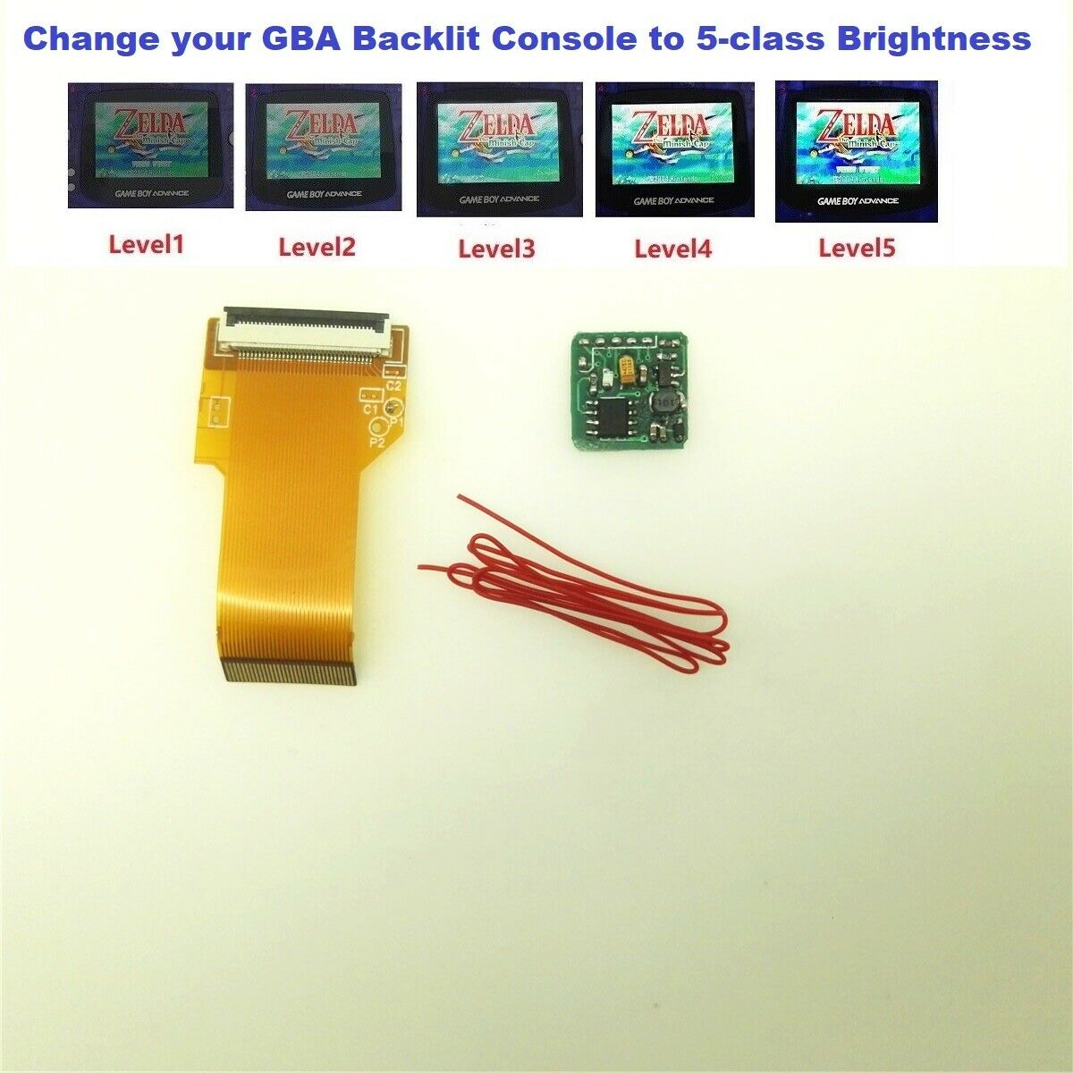 32 Pins Backlight Ribbon Cable + 5 class Brightness PCB For Game Boy Advance GBA