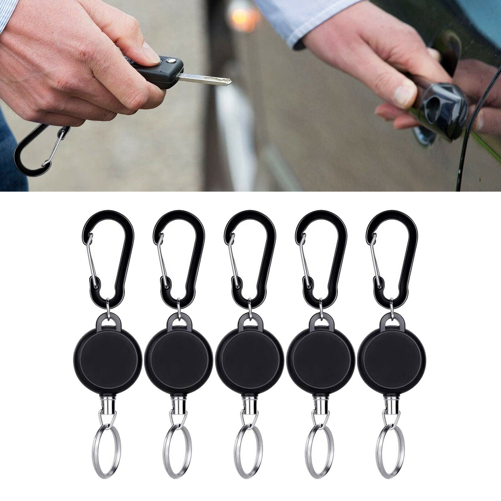 5x Retractable Key Chain Reel Extendable Keychain ID Card Retainer Buckle